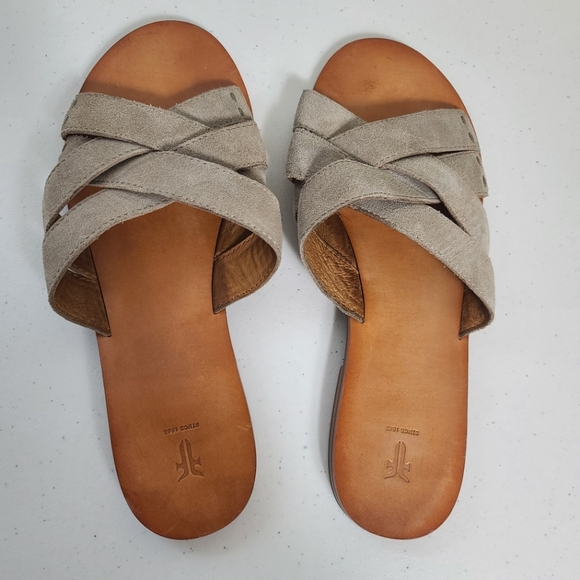 Frye Carla Suede Criss Cross Slip-On Sandals in Ash - Picture 3 of 8